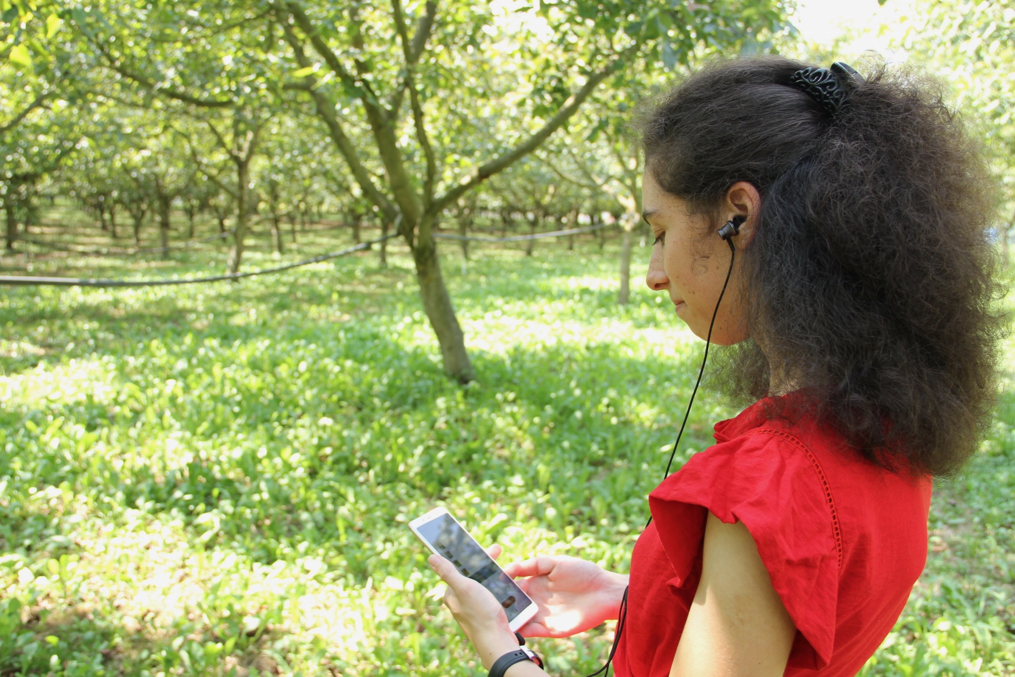 Personne écoutant une visite audio-guidée de La Belle Noix
