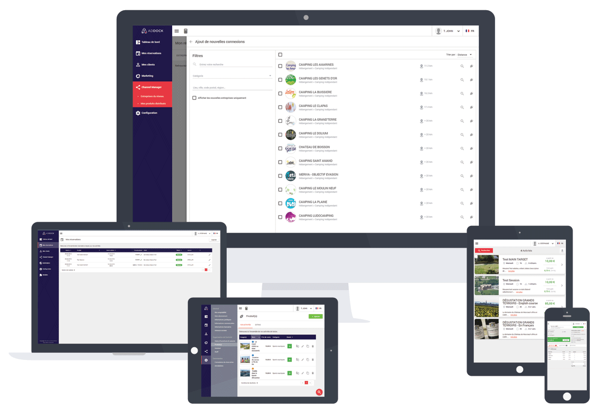 Interface Addock pour la gestion et la vente d'activités de loisirs