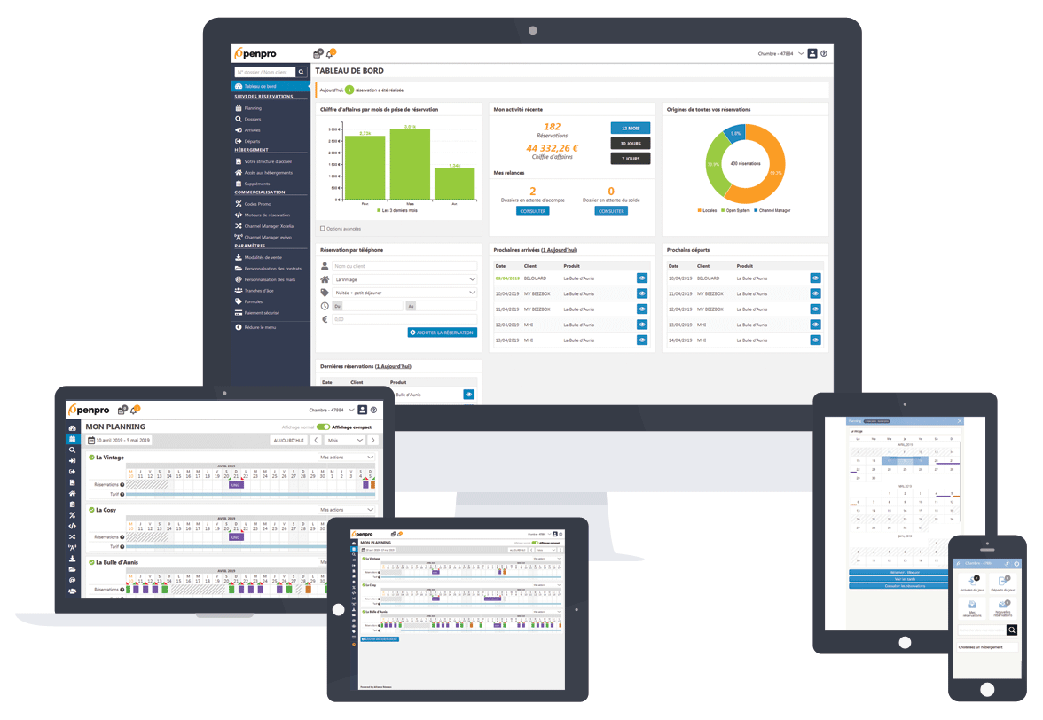 Interface Open PRO pour la gestion des réservations d'hébergements touristiques
