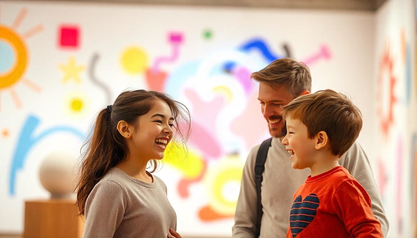 famille en train de s'amuser dans un musée