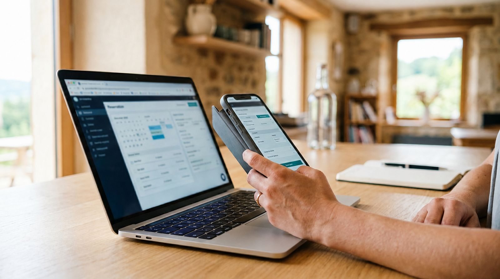 Professionnel du tourisme du Vercors gérant ses réservations en ligne depuis sa tablette